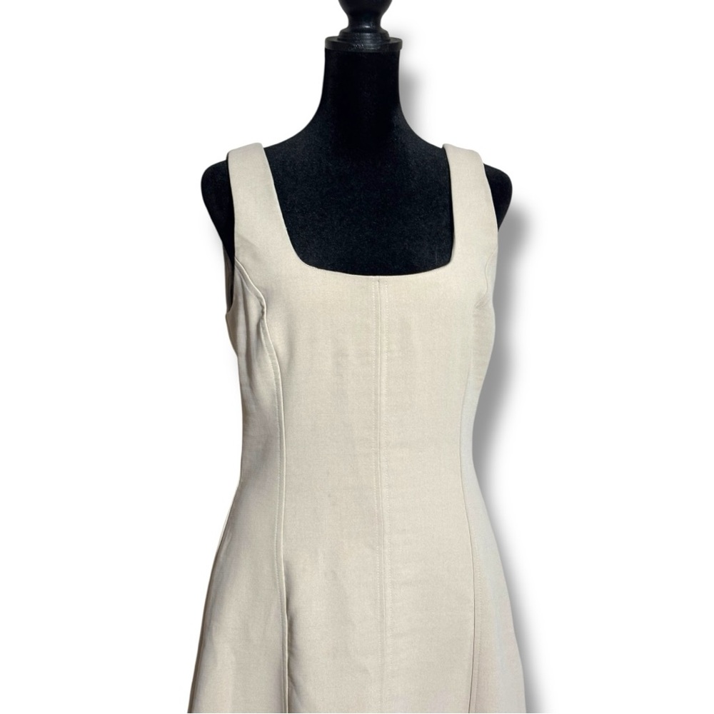 Joie Cream Sleeveless A-Line Square Neck Soft Fit & Flare Midi Dress - Picture 2 of 15